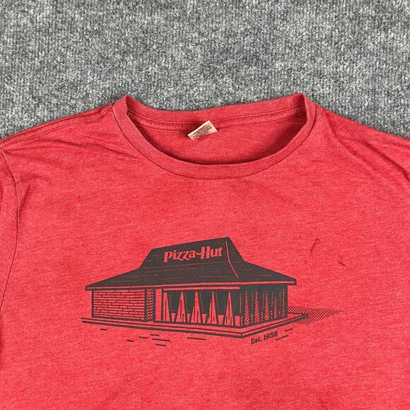 Pizza Hut T-Shirt Mens Size M Red Graphic Logo Tee Retro Casual Stained Front - Picture 1 of 8